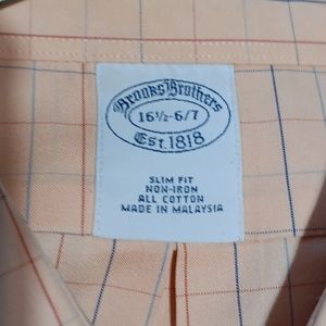 Brooks bros. Peach blue funky dress shirt long 16.5-6/7 slim